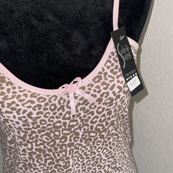 Seda Suave Sleep Dress Women's Medium Pink Leopard Print Bow Slip Lingerie NWT - Picture 3 of 9